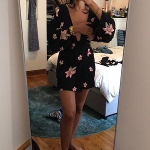 Reformation Black Dress with Pink Floral Design